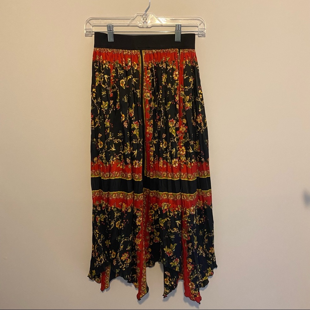 Zara Floral Pleated Asymmetrical Maxi Skirt - Picture 4 of 7